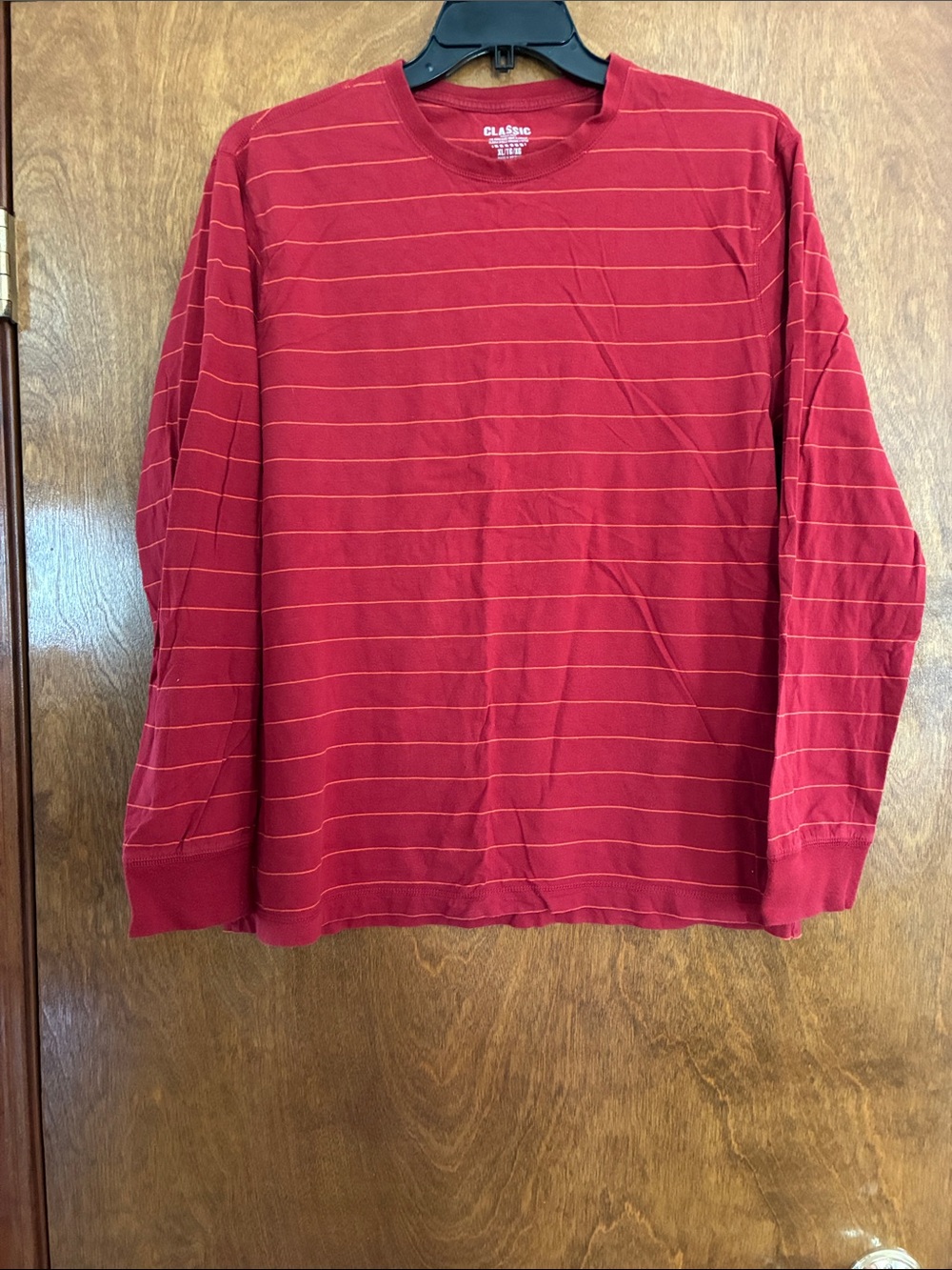 Classic Red Long Sleeve Striped Crewneck Tee Size XL
